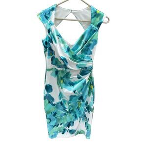 London times size 4 tropical satin faux wrap dress